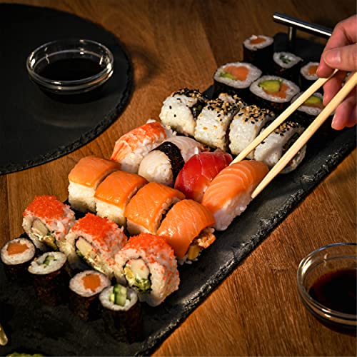 Foto von Praknu Schiefer Servierplatte mit Griff - 50 x 15cm Groß - Ideal zum Servieren - Rutschfest - Echter Naturschiefer Lang XXL - Rutschfest