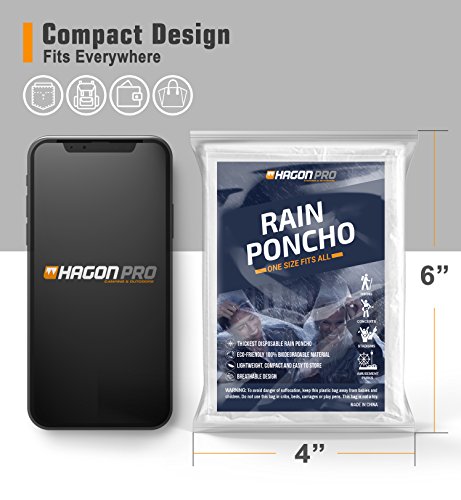 Hagon PRO Disposable Rain Ponchos for Adults (150 Pack) Premium Quality 50% Thicker – 100% Waterproof Emergency Rain Ponchos with Hood – for Concerts, Amusement Parks, Camping (Clear 150 Pack)