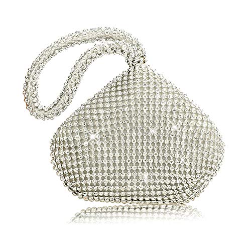 KICCOLY Bolso de fiesta con cristales, color plateado, con cierre de broche. Estilo sobre. Para bodas, fiestas de graduación y fiestas