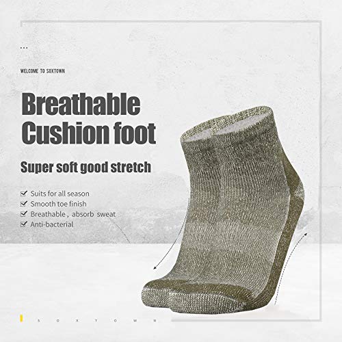 Sox Town Merino Wool Moisture Wicking Outdoor Hiking Hiker Cushion Low Cut Socks For Men(Green L) #TOP1