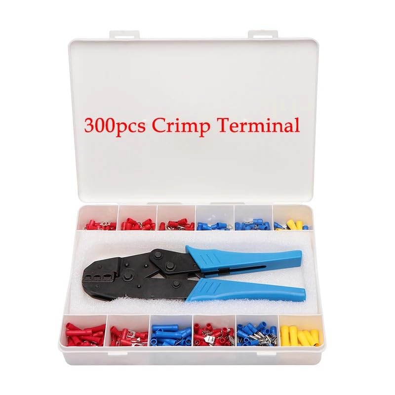 300 stücke Crimp Spaten Terminal + Crimpen Zange Assorted Elektrische Kit Isolierte Ring Gabel Spaten Butt Draht Kabel Stecker