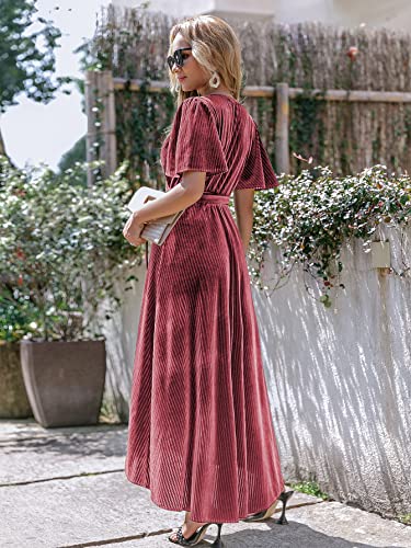 Image of BerryGo Women's Velvet V Neck Wrap Semi Formal Dress Cocktail Party Maxi Dress for Wedding Guest