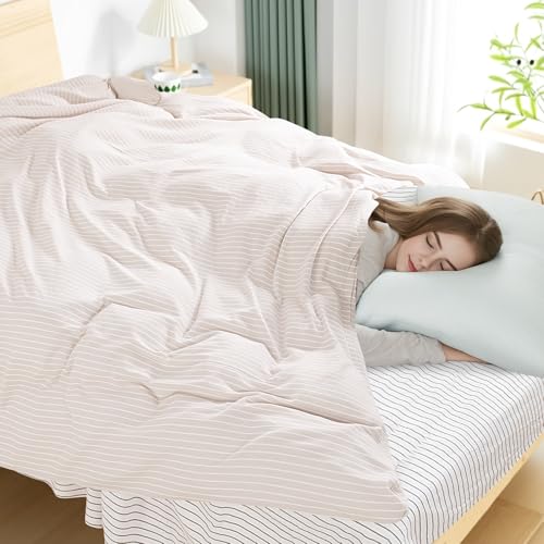 Image of NEXHOME PRO Striped Duvet Cover Queen Size,100% Washed Cotton Bedding Set,Textured Linen Feel,Breathable,Organic,3 Piece(White Stripes 90x90)