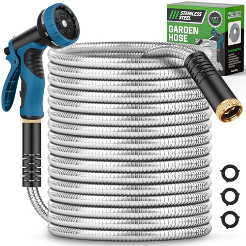 Image of Garden Hose 50FT, Water Hose with 10 Function Nozzle, Garden Hose with Leak-proof Connectors, No-Kink, Lightweight, Puncture-proof,550PSI, Hose for Outdoor, Yard