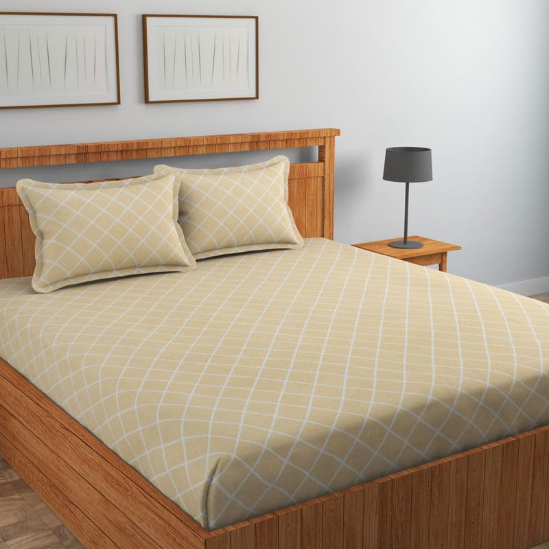 NEW LEAF Pure Cotton Flat Double Bedsheets with 2 Regular Size Pillow Covers | Double Bed Breathable | Wrinklefree | Ultrasoft 200 to 220 tc Floral | 90×90 Inches, Cream