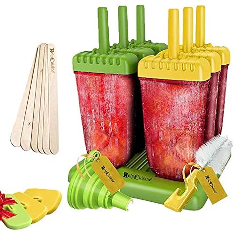 HelpCuisine - ice lolly moulds / 6 Cell Set Pop Ice Mold Maker Lolly Jelly Mould Bar Tray Ice Cream Kitchen Tool - BPA free and FDA approved - 24 months Warranty (Yellow & Green) Cover