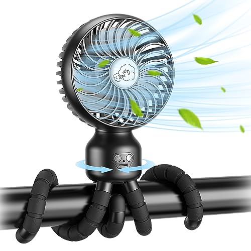 Image of Stroller Fan Clip On for Baby Stroller, Portable - Auto Oscillating 4000mAh Rechargeable Battery Powered Small Personal USB Car Seat, Crib, Bike, Bed, Travel, Tent