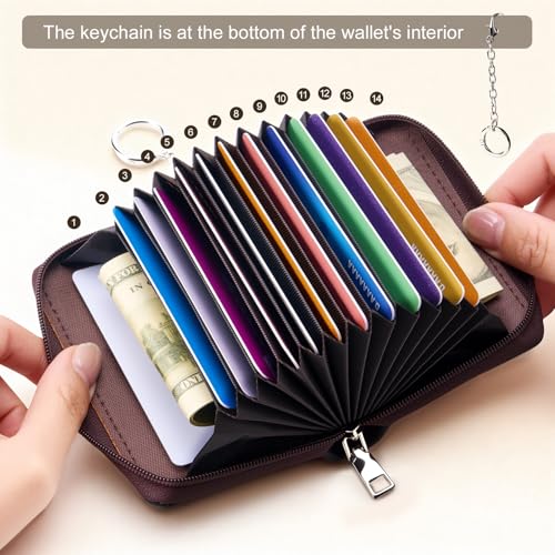Image of Mayski Credit Card Holder, Zipper Credit Card Wallet for Women, Small Accordion Card Cases Holder, KeyChain Wallet, Business Card Holder(Black 01)