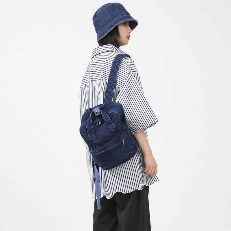 Image of MaxxCloud Vintage Denim Laptop Backpack Casual Canvas Daypack Handbag Purse Lightweight Rucksack Shoulder Bag