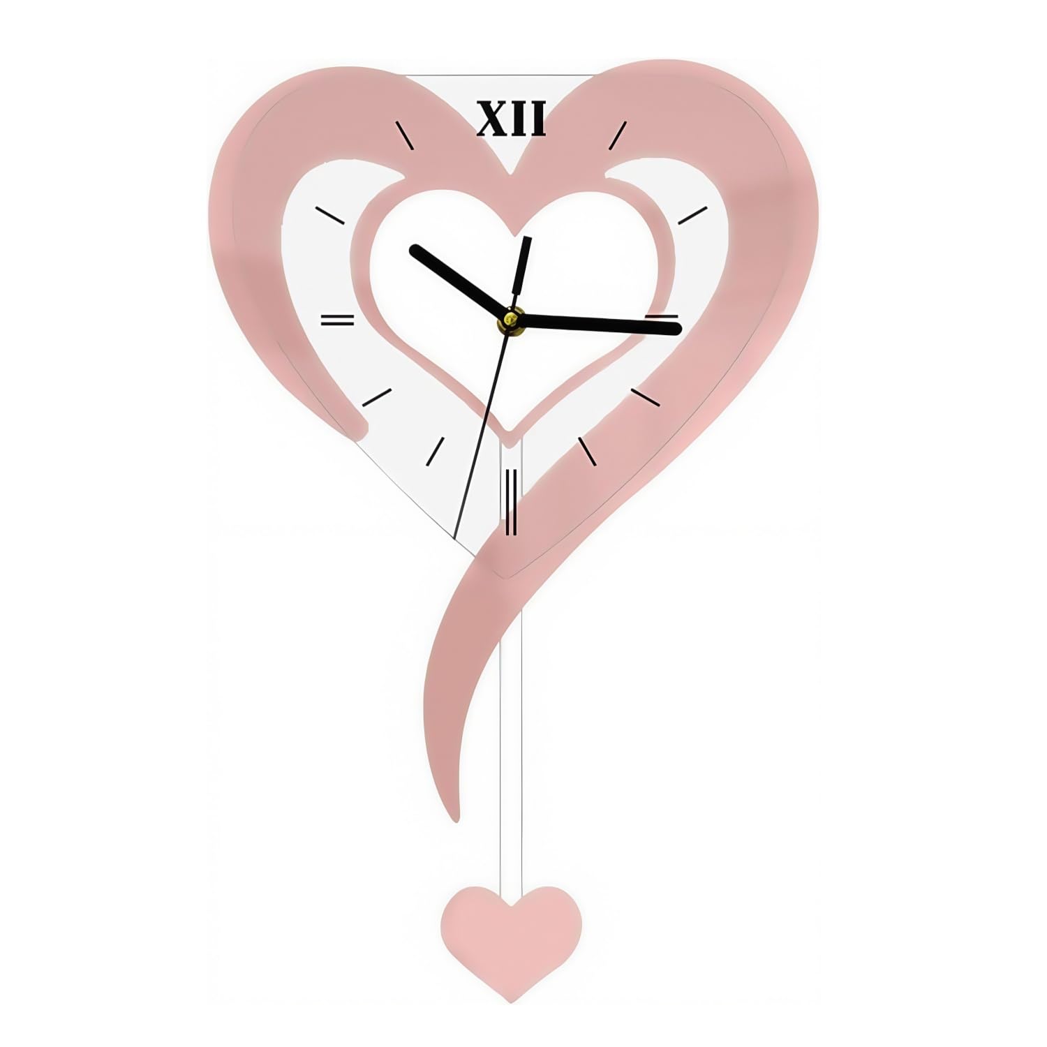 Easnea Acrylic Heart Shape Wall Hanging Clock Deorative Wall Clock Romantic Love Heart Clock Battery Operated Silent Creative Wall Clock with Pendulum for Living Room, Bedroom, or Office (Pink)