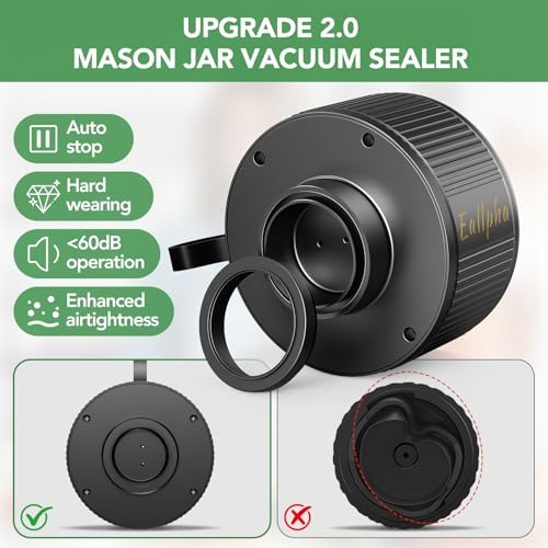 Image of Electric Mason Jar Vacuum Sealer Kit, Automatic Jar Vacuum Sealer for Wide & Regular Mouth Mason Jars, Portable Mason Jar Sealer for Coffee Beans, Food Storage, Meal Prep Includes 30 pcs Lids