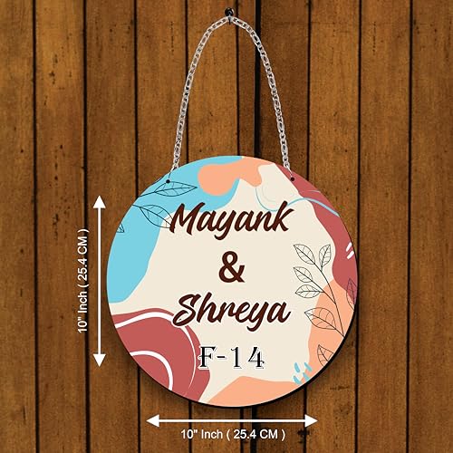 Image of P Arts Personalized Door Name Plate for Home Entrance Round Shaped 10x10 Inch Name plate for home entrance, Door name plates MDF Wood, Black & White (Colorfull-01)