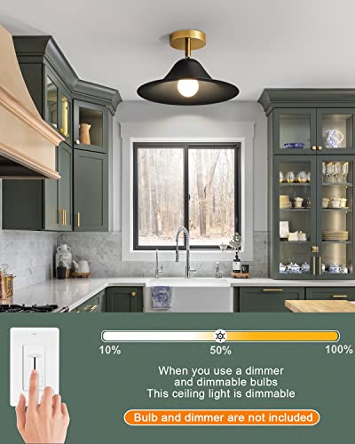 Miaomeio Farmhouse Semi Flush Mount Ceiling Light，Industrial Ceiling Light With Gold Plate And Matte Black Shade，Adjustable Tilt Angle Ceiling Light Fixture For Hallway Loft Kitchen Bar (Black) #TOP4