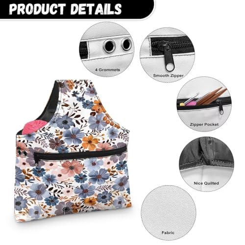 Image of Floral Yarn Storage Bag Organizer Large Crochet Organizers and Storage for Women Knitting Crochet Tote Bag Holding Yarn, Crochet Hooks, Crochet Needles
