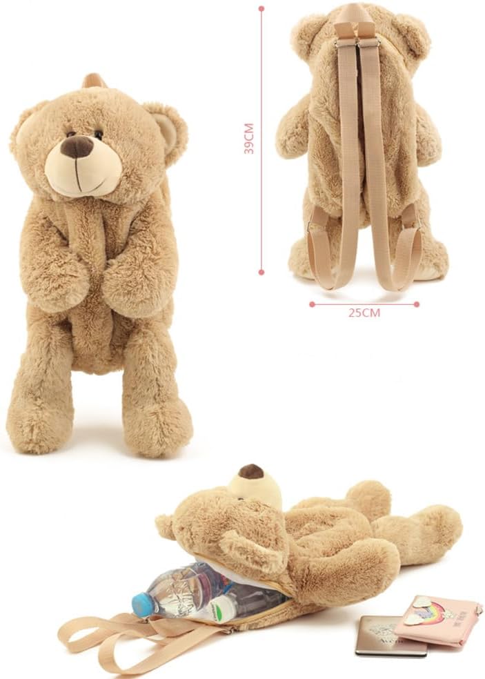 Cute Fuzzy Bear Backpack Stuffed Animal Backpack Kawaii Bunny Backpacks Fluffy Shoulder Bag Casual Daypack for Girls (Khaki)