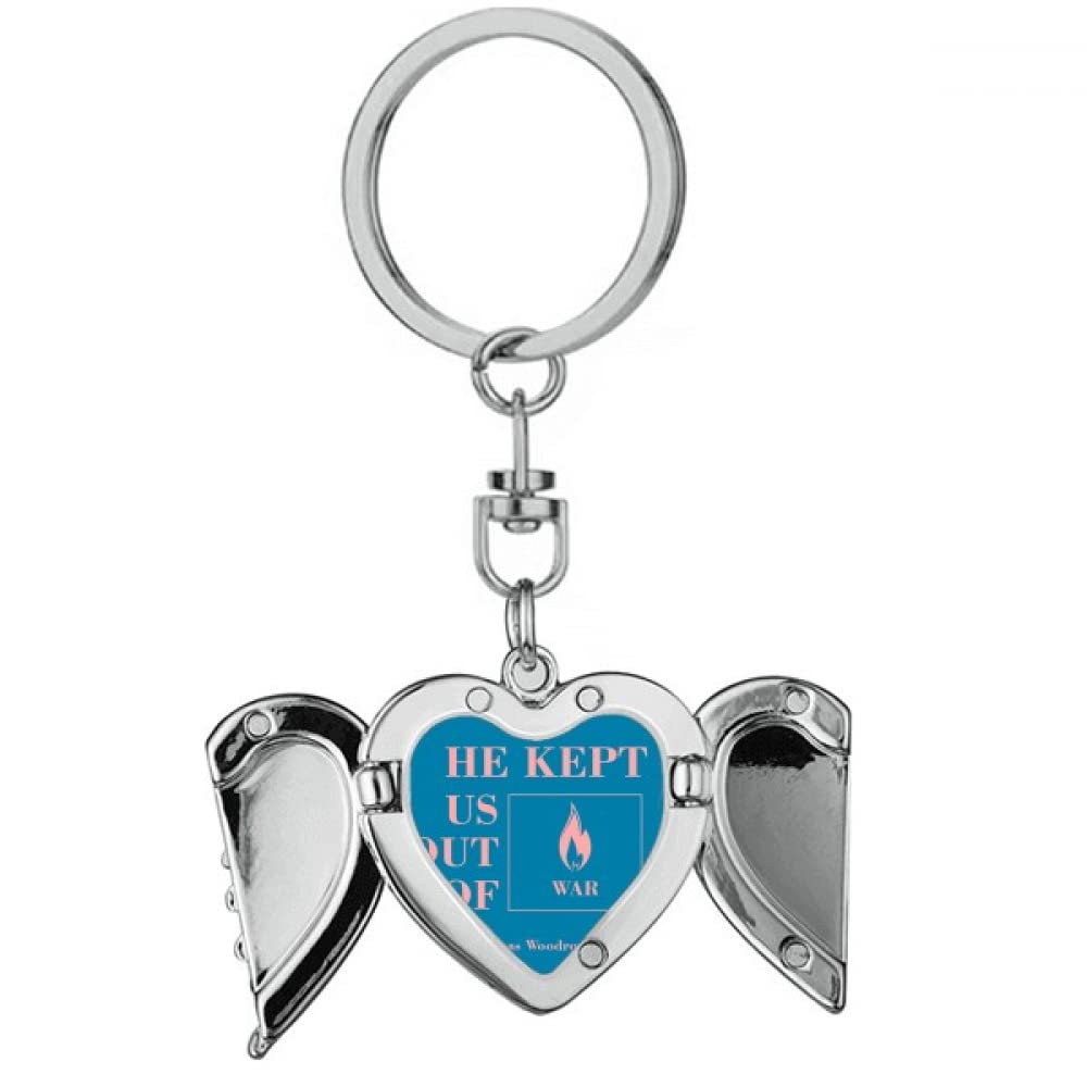 Election Slogan Keep War Away Heart Angel Wing Key Chain Holder