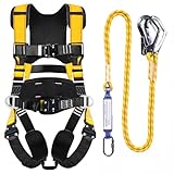 WHITEDEW Fall Protection Premium Safety Harness with Shock Absorbing Lanyard, Vented & Padded Shoulder, Legs & Back - Upgrade 4 Quick Buckles (Yellow)