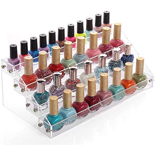 Wakects Organizador de esmalte de uñas de 4 niveles, transparente para maquillaje, soporte para organizador, organizador de maquillaje