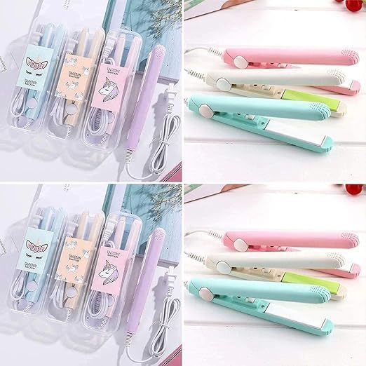 Image of QUEBERS Mini Hair Straightener for Women - Portable Ceramic Flat Iron with Travel Case, Quick Heating, Ideal for Short Hair & Bangs, Ready in 30 seconds, perfect for travelling (Multicolor)