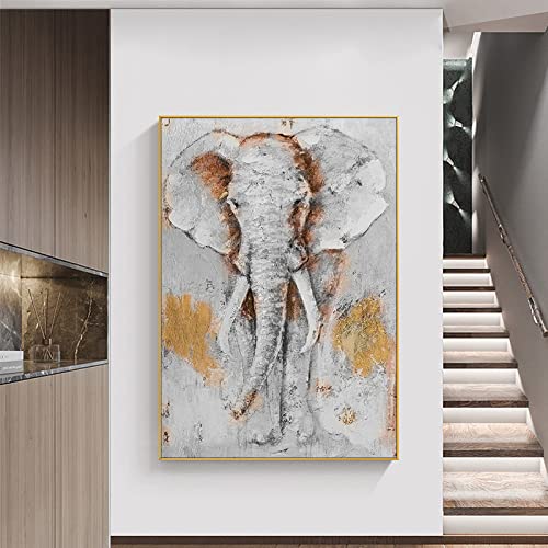 Peinture éléphant moderne pour habiller un grand mur vide de couloir ou entrée