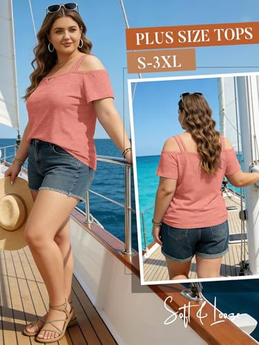 Image of Bliwov Womens Cold Shoulder Tops Short Sleeve Cute Sexy Summer Spring Beach Vacation T Shirts Fashion Outfits Basic Clothes