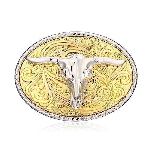 Image of Turquoise Belt Buckle for Men Western Texas Longhorn Bull Rodeo Belt Buckle American Cowboy Chic Gift