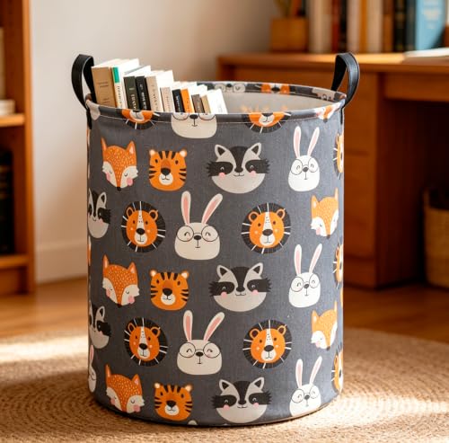 Image of CLOCOR Kids Laundry Basket,Collapsible Fabric Storage Container,Gift Basket(Animal Heads)