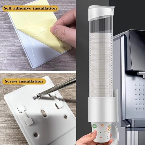 Image of Paper Cup Dispenser Holder | Wall Mounted Plastic Drinking Water Cup Dispenser | Glass Dispenser Holder | Disposable Cup Holder Organizer | Sticker or Screw Plate Mountable, Plastic