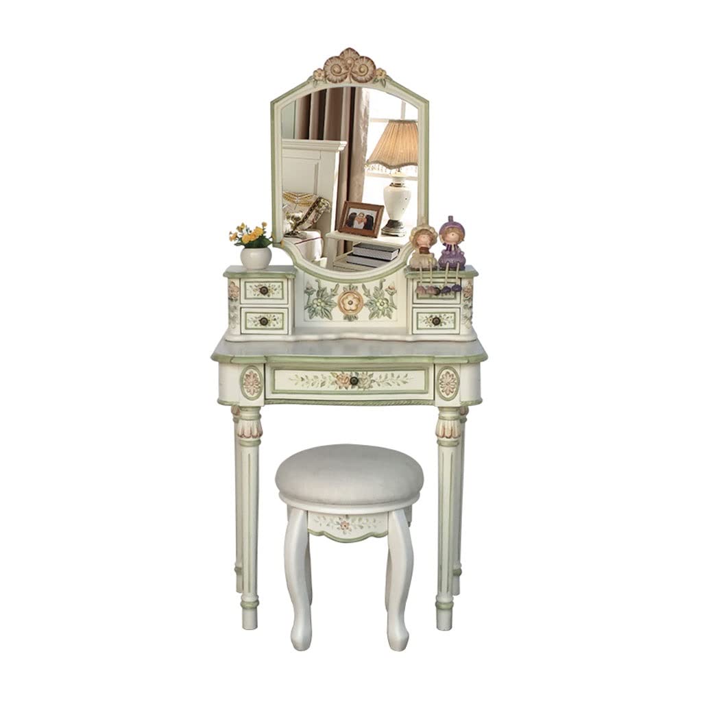 TEESONG Bedroom Dressing Tables Vanity Desk Set Wooden Dresser Ladies with Drawers and Stools Bedroom Small Apartment Makeup Vanity Dressing Table(A)