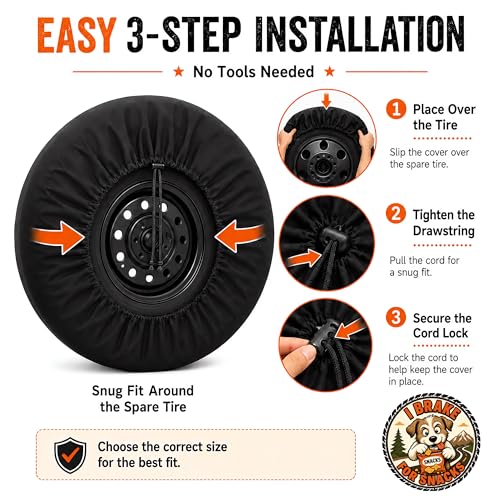 Image of Funny Dog Spare Tire Cover, I Brake for Snacks Puppy Printed Tire Cover for SUVs RVs Trailers Campers Trucks, Outdoor Spare Wheel Protector(16 inch for Diameter 29 inch-31 inch)