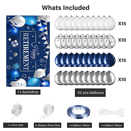 Retirement Party Decorations Include Navy Blue Confetti Balloons Set Happy Retirement Party Photography Backdrop Banner For Men Women Retirement Party Supplies Decor(Navy Blue And Silver) #TOP1