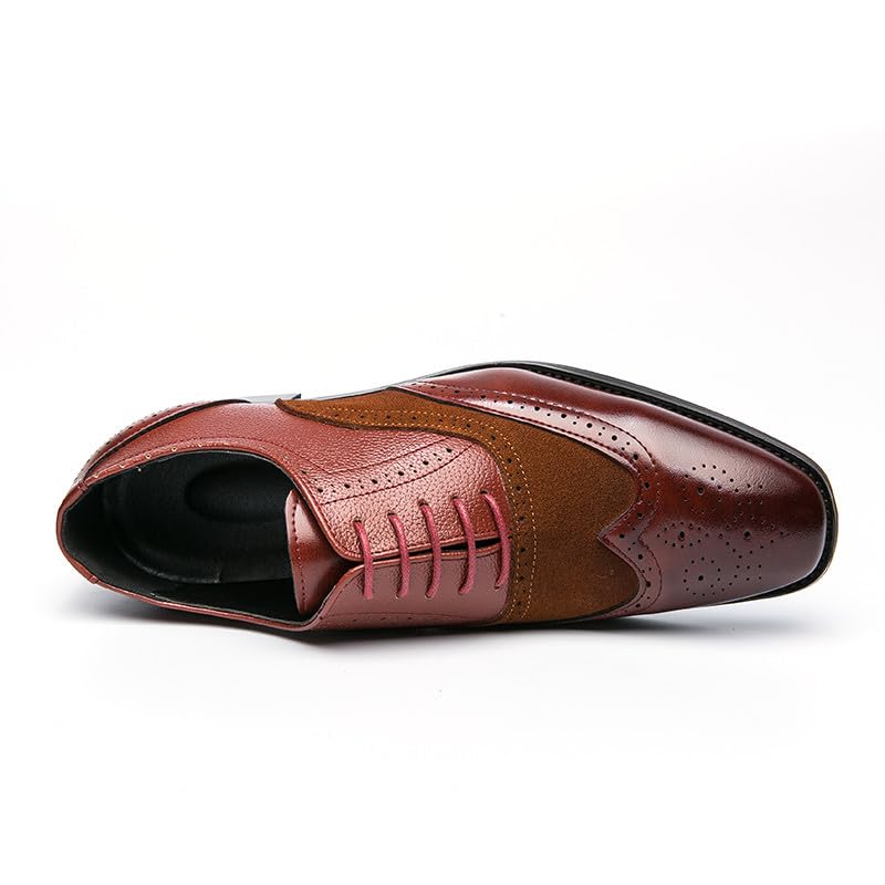 Image of Santimon Men's Classic Modern Formal Oxford Wingtip Lace Up Dress Shoes, Two-Tone Perforated Brogues Uniform Casual Oxford Dress Shoes
