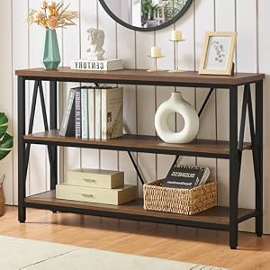 Entryway Console Table, 3 Tier Entry Table with Open Shelves, Brown, 47 IN