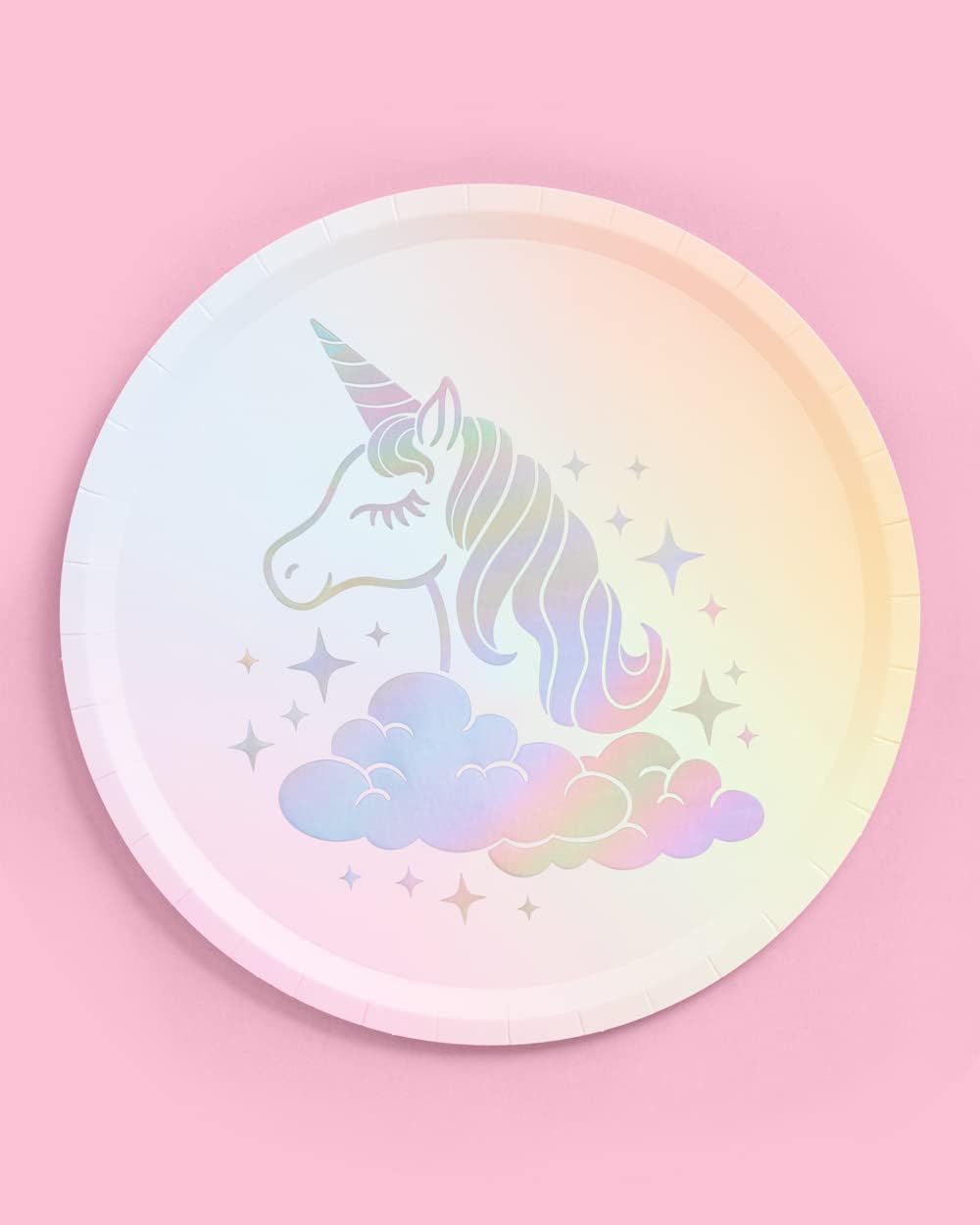 xo, Fetti Unicorn Paper Plates - 24 pk, 9" | Unicorn Birthday Party Supplies, Oh Happy Day Baby Shower, Magical Party Favors