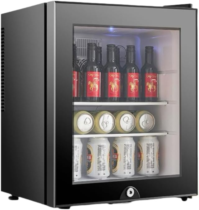 Mini Refrigerator, 46L Capacity, Glass Door, Temperature Control, 6 Wire Shelves, Black