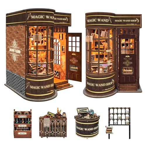 CUTEROOM Kit DIY Book Nook en Bois - Diorama Miniature avec Éclairage LED - Modèle à Construire Boutique de Baguettes Magiques avec Meubles - Cadeau...