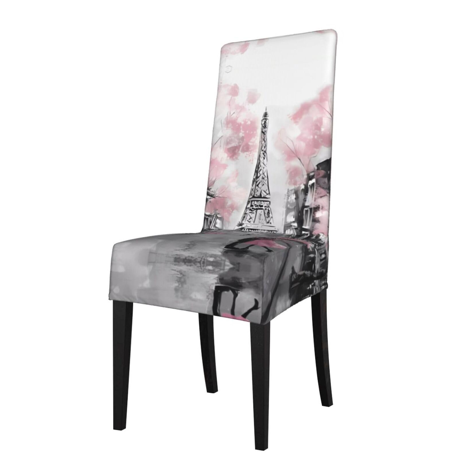 YYHHAOFA Paris Street Eiffel Tower Pink Floral Prints Protection Cover for Dining Chair - Stretch Slipcovers, Easy Refresh for Your Dining Room & Event Decor