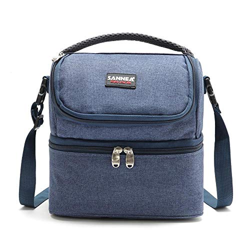 Riosupply Sac à déjeuner avec deux compartiments Grand sac isotherme étanche avec bandoulière réutilisable pour le camping, le travail, l'école, les pique-niques Cover