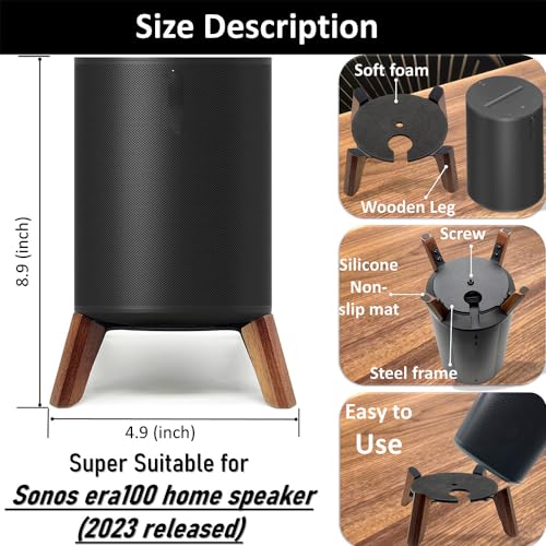 Image of Real Wood Stand Compatible for Sonos Era 100,Era 100 SL Speaker,Tripod Desk Mount for Better Speaker Sound, Stable Sturdy Wooden Holder for sonos era100 Alexa Enabled Smart Speaker (Walnut)