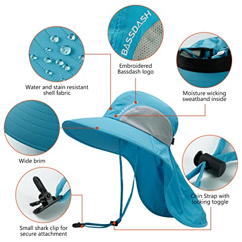 Image of BASSDASH UPF 50+ Unisex Water Resistant Wide Brim Sun Hat with Large Neck Flap Ponytail Fishing Hat for Men Women