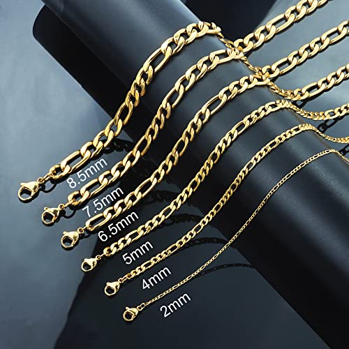 Gold Figaro Chain Necklace Stainless Steel Chain Necklace 18K Real Gold Plated Chains For Men Women Jewelry 2Mm 24 Inches #TOP2