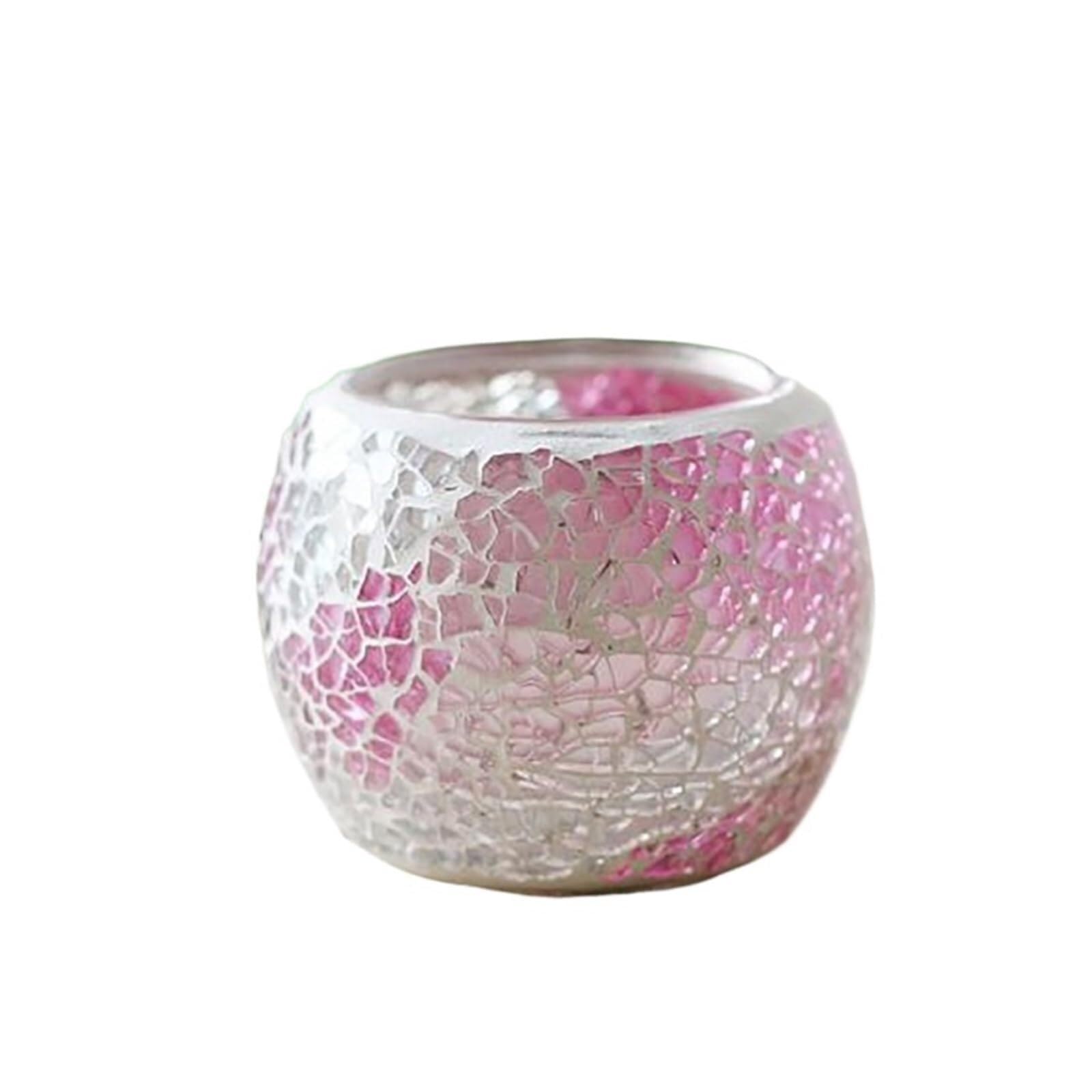 Candle Holders Color Snowflake Mosaic Glass Candlestick Wishing Candle Tea Light Holder Wedding Party Table Ornaments Romantic(Pink)