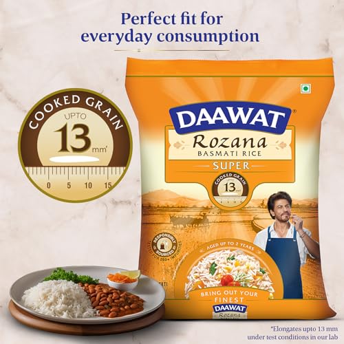 Image of Daawat Rozana Super Basmati Rice 1Kg| For Everyday Consumption| Cooked Grain Upto 13mm*| Naturally Aged (Pack of 3)