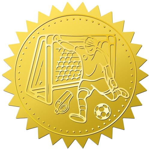 CRASPIRE 144 calcomanías de lámina dorada en relieve de fútbol de fútbol de 2 pulgadas, autoadhesivas, impermeables, sellos de certificados, etiquetas adhesivas de puntos redondos para premios,