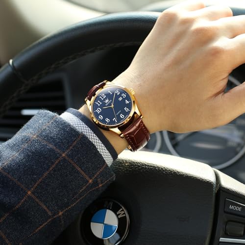 Image of OLEVS Watch Men Mens Watches Watches for Men Leather Band Classic Brown Leather Watch Men, Analog Watch Men, Black Mens Leather Watch, Dress Waterproof Large Face Mens Watch,Relojes para Hombres Watch