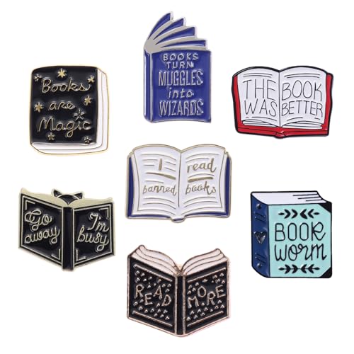 Cartoon Books Enamel Pins with Storage Gift Bag, Magic Book Badges Cute Collar Brooch Decorative Lapel Pins for Backpack Clothing Learning Graduation Gifts for Teacher Student Readers Book Lovers