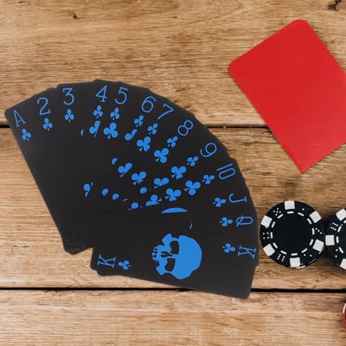 Supvox Wasserdichtes Spielkartendeck mit Totenkopfmotiv: Pokerkarten aus Schwarzem PVC-Kunststoff für Erwachsene – Einzigartiges Totenkopfdesign für Halloween-Partys Und Spiele – Bild 7
