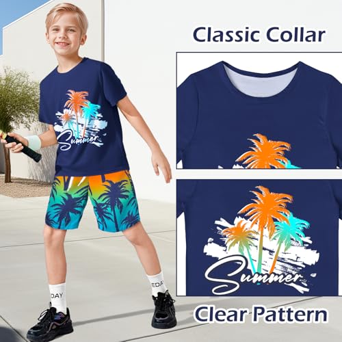 Image of Boys 2 Piece Outfits Hawaiian Shorts Sets Summer Short Clothing Sets T-Shirt and Shorts Set Beach Outfits