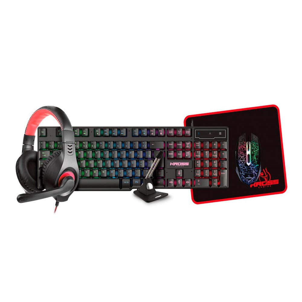 KIT GAMER 5 EM 1 MOUSE, TECLADO, MOUSE PAD, HEADSET E MOUSE BUNGEE