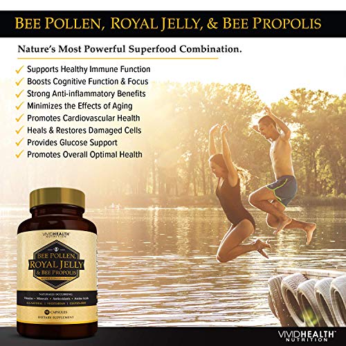 Immune Boosting Royal Jelly (4 Bottles) Supplement With Bee Pollen & Propolis | All Natural, High Potency Superfood For Energy, Clear Skin | 90 Pure, Non-Gmo, Gluten Free Vegetarian Caps Each #TOP1